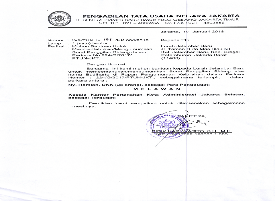 Surat Panggilan Perkara Nomor 224 G 2017 Ptun Jkt Pengadilan Tata Usaha Negara Jakarta